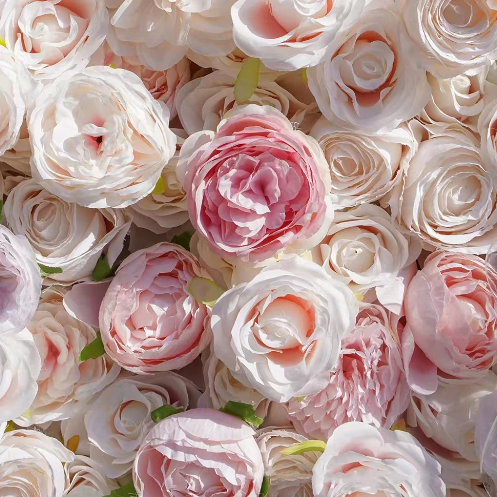 Hot Selling Customized 5D Cloth Roll Up Pink White Artificial Rose Flowers Wall Backdrop Decoration For Wedding Events Party