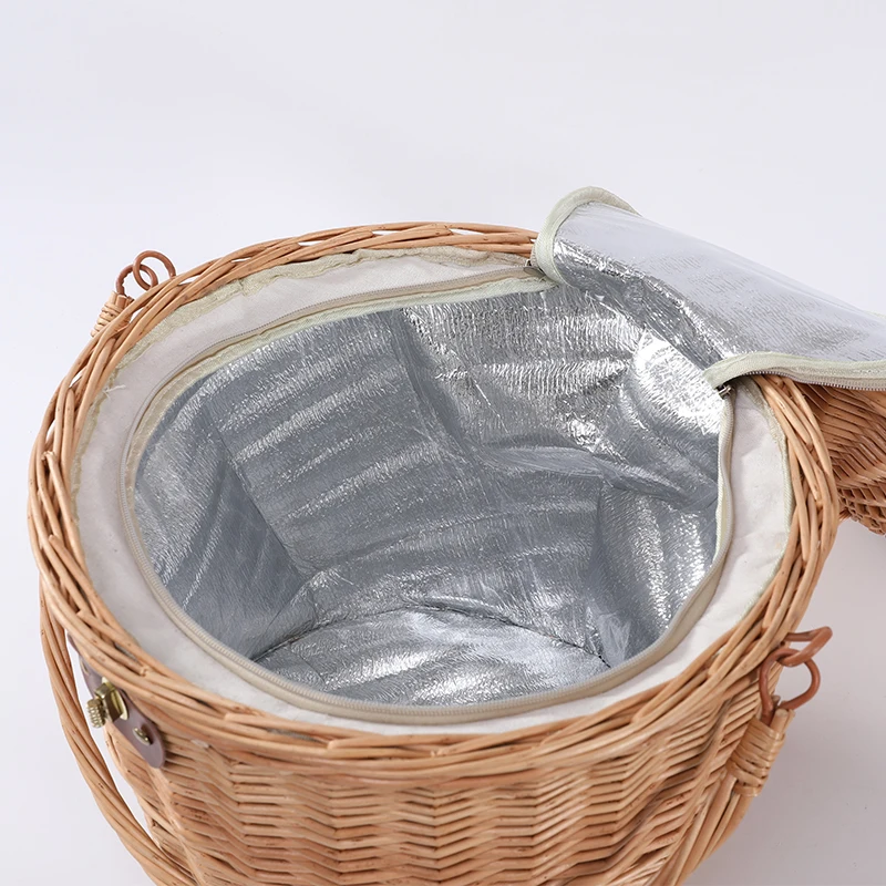Large Round Folding Wicker Picnic Basket With Handle And Lid
