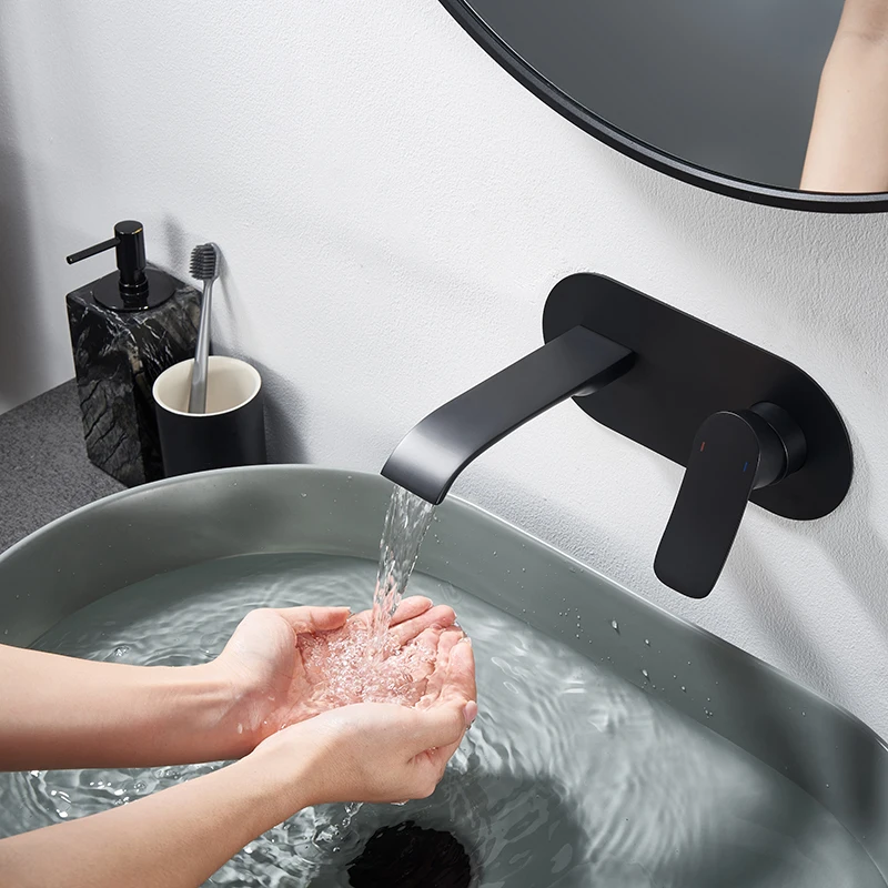 Toilet Modern Concealed Water Saving Basin Mixer Wall Mounted Matte Black Bathroom Sink Wash Basin Faucets