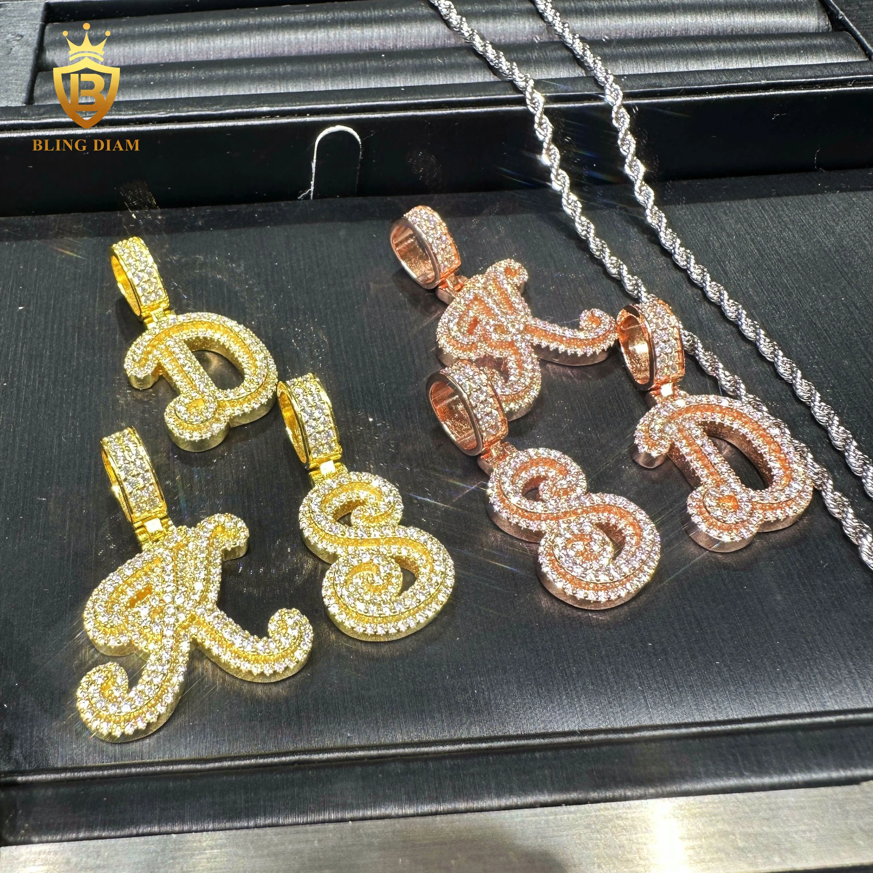 Блиндиам ювелирные изделия в стиле хип-хоп кулон с буквами из муассанита 925 ожерелье стерлингового серебра для женщин и мужчин