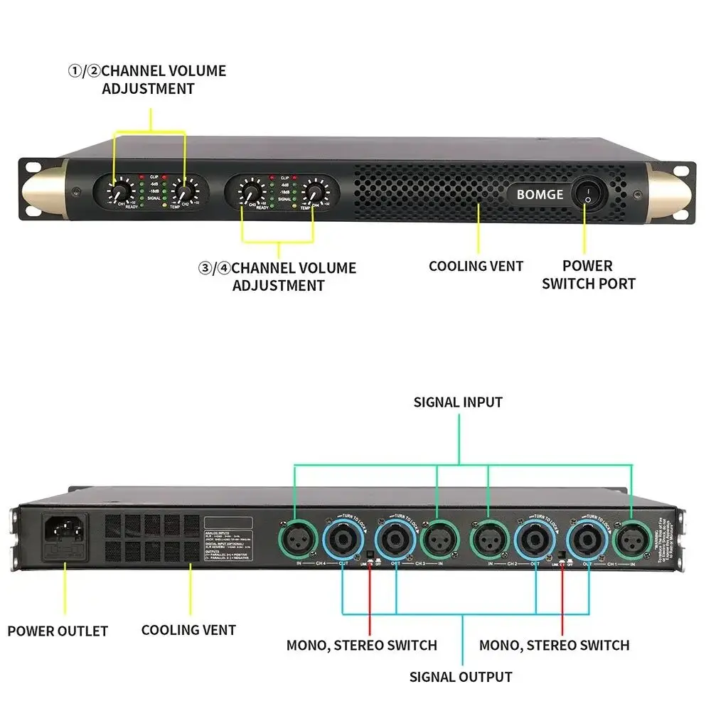 KYYSLB 4*1200W Professional Digital Amplifier High-power Pure Rear Stage KTV Stage D-Class Sound Equipment/Amplifiers/Speakers