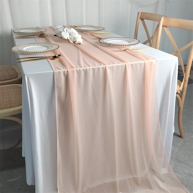 Wholesale Hot Selling Blush Pink Sheer Table Runner Chiffon Table Runners For Wedding Decoration