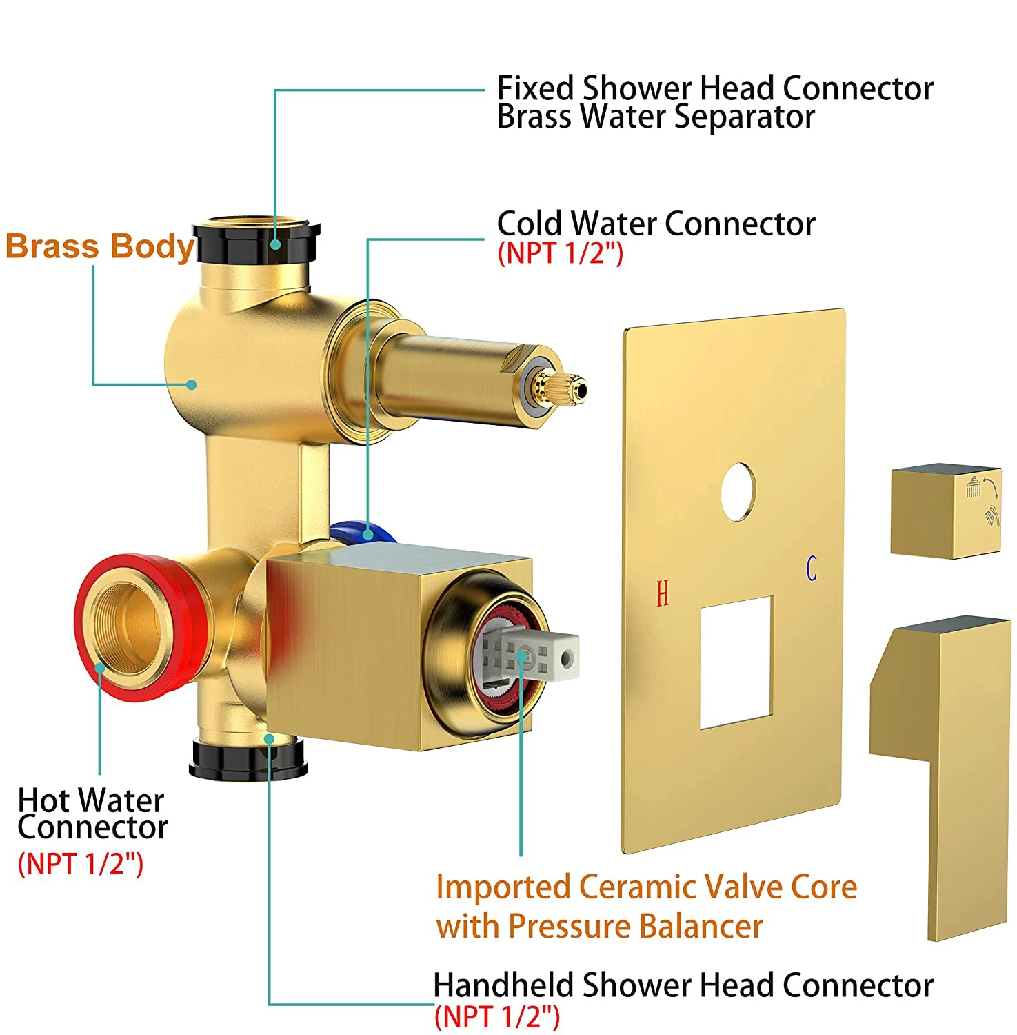 Concealed Square Rainfall Shower System Set Bathroom Faucet Luxury Massage Chair Gold Ceramic CLASSIC Chrome Modern Hotel 1 Set