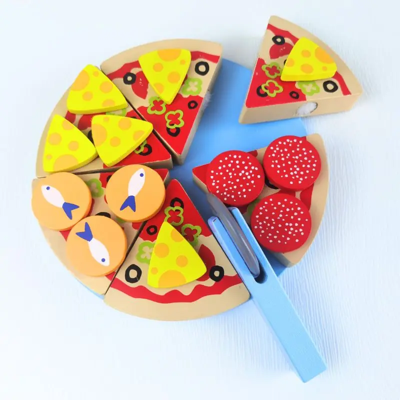 Preschool Toys Pretend Role Play Food Set Wooden Pizza Play Set For Kids