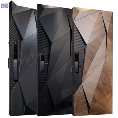Smart Fingerprint Lock Front Entry Doors Wood with Iron Pivot Security Glass Smart and Stylish Access