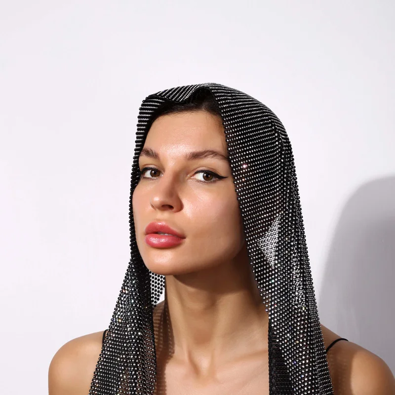 Hot Fashion Women Rhinestone Headband Scarf Head Wraps Nightclub Hollow Mesh Luxury Crystal Headscarf Headpiece Hair