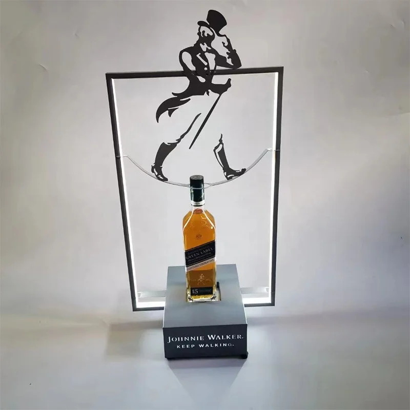 New Johnnie Walker Bottle Glorifier Keep Walking Black Whiskey Led Bottle Presenter Display Rack Easy-Carry Metal Bottle Holder