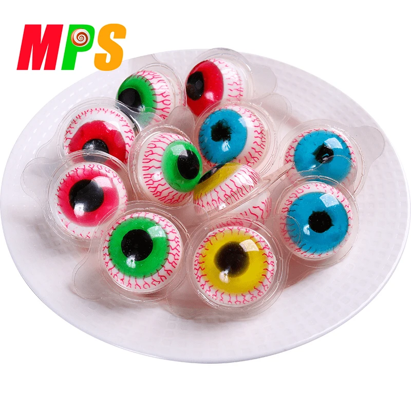 Hot sell wholesale custom halloween bag funny eye gummy sweet OEM fruit taste eyeball shape soft candy