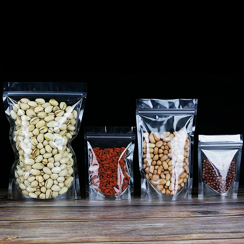 Hight clear Plastic stand zip bag Self-sealing dry fruit food packaging snack bag