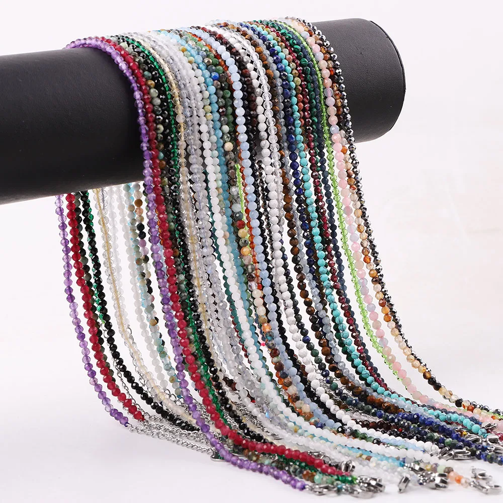 New Design 2mm 3mm Faceted Natural Stone Moonstone Quartz Handmade Beads Gemstone Choker Necklace Women Jewelry JNK9357