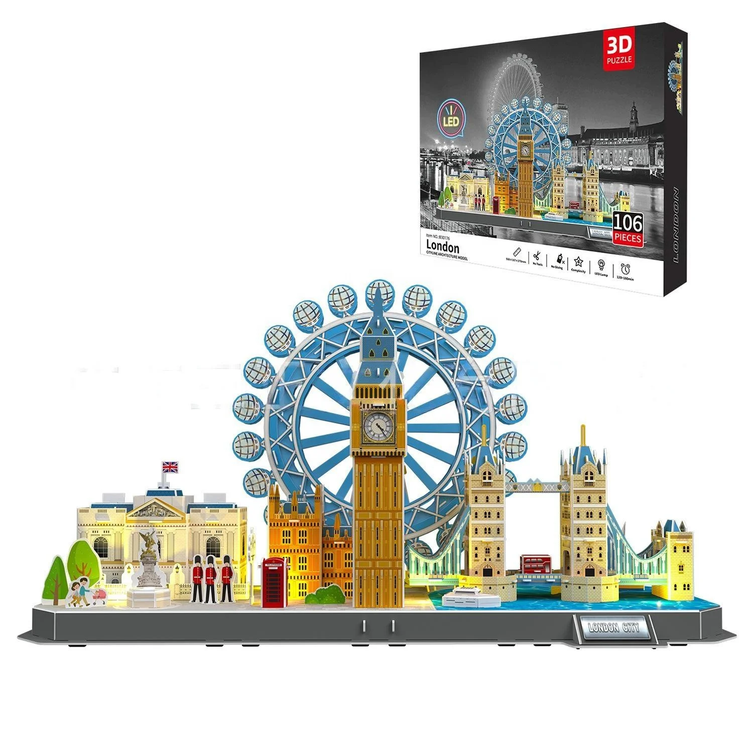 3D Building Model jigsaw paper stadium puzzles city of London and New York Cityline with LED light Architecture Crafts for gift