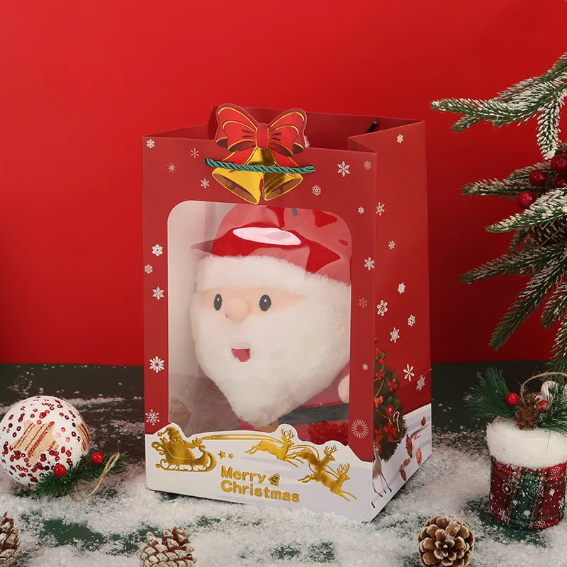 Wholesale custom design hadnle bag christmas decorations gift packaging bag paper shopping bag with window