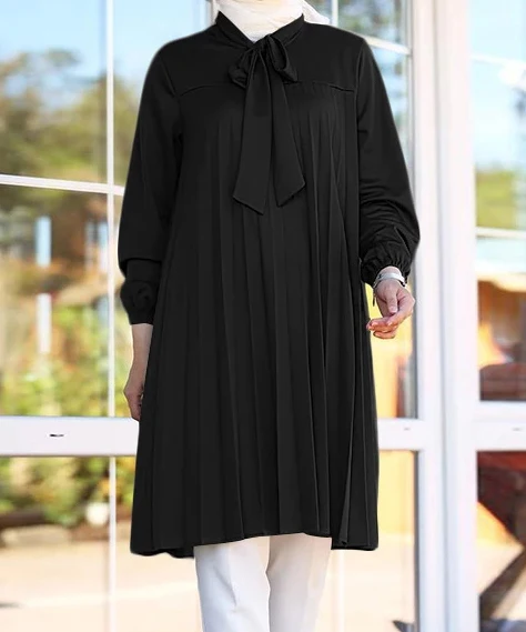 Wholesale Lady Summer Long Sleeve Chiffon Pleated Solid Shirt Dubai Turkey Abaya Blusas Casual Long Tops Women Muslim Blouse
