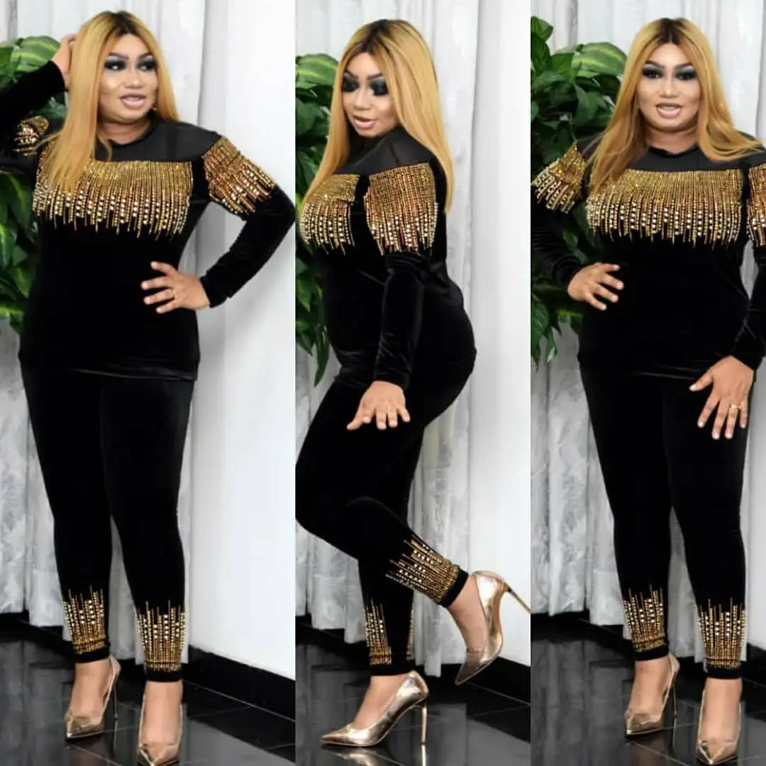 Womens Luxury Fashion Rhinestone Velvet Jogger Set Fall Sexy Two Piece Pants Set Casual Women Outfits Clothing