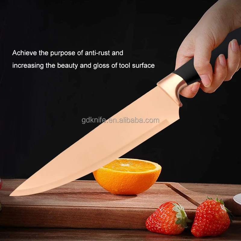Wholesale New Design New Super Sharp 5 Pcs Household Kitchen Cooking colorful titanium blade stainless steel Knife Set
