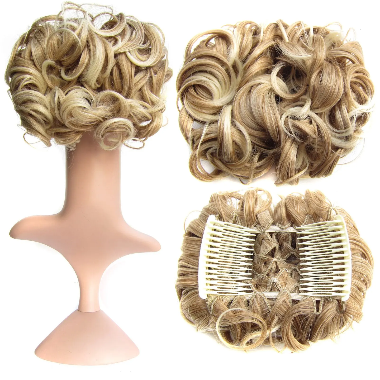 Wholesale Short Messy Curly Dish Hair Bun Extension Easy Stretch hair Combs Clip in Ponytail Extension Scrunchie Chignon Tray Po