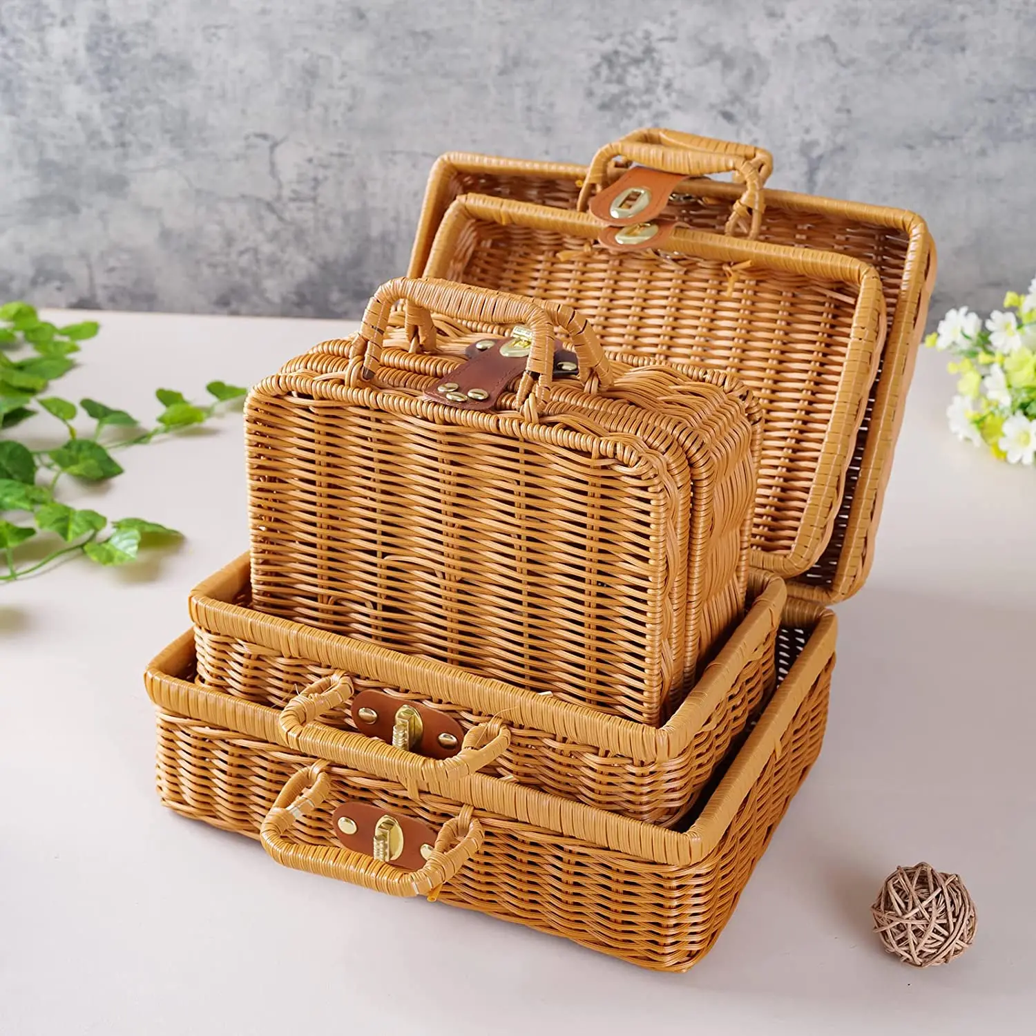 Плетеная корзина для хранения пластиковый ротанговый Органайзер домашние органайзеры корзины с крышками подарочные коробки гостей