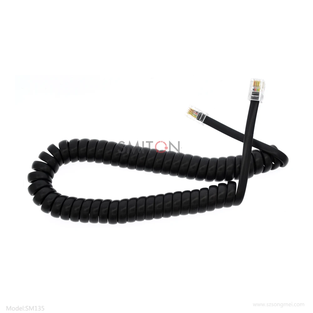 Настроенный черный белый RJ9 RJ10 26AWG спиральный кабель