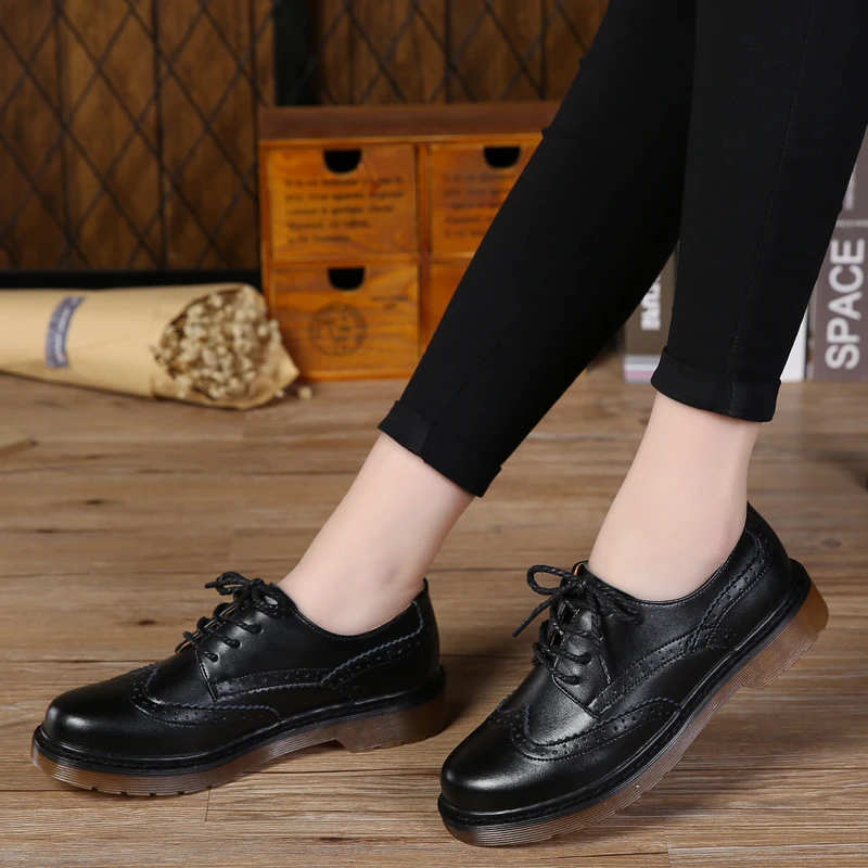 newest stylish zapatos mujer vintage leather ladies brogue shoes cow split leather women oxford shoes