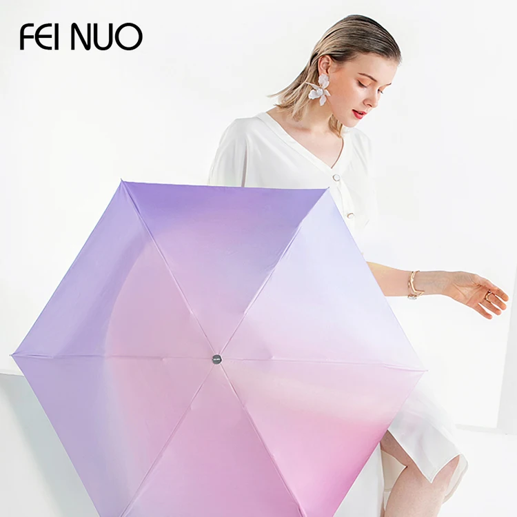 New fashion design 6K aurora five fold mini lady sun umbrella with fiberglass ribs