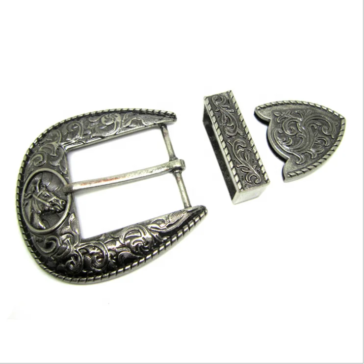 Hardware Silver Mexico Luxury Metal Western 3 Piece Banding Belt Buckle Set Screws Belt Buckles 3 Pieces Set