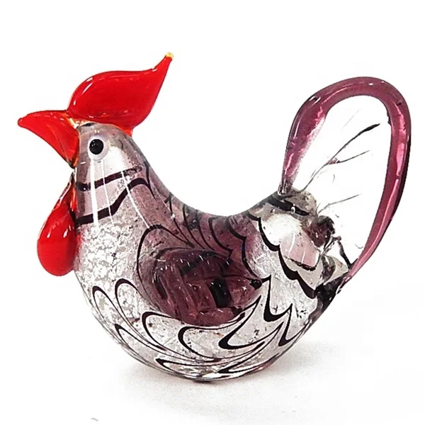 Hand blown colored funny rooster murano glass animal figurines