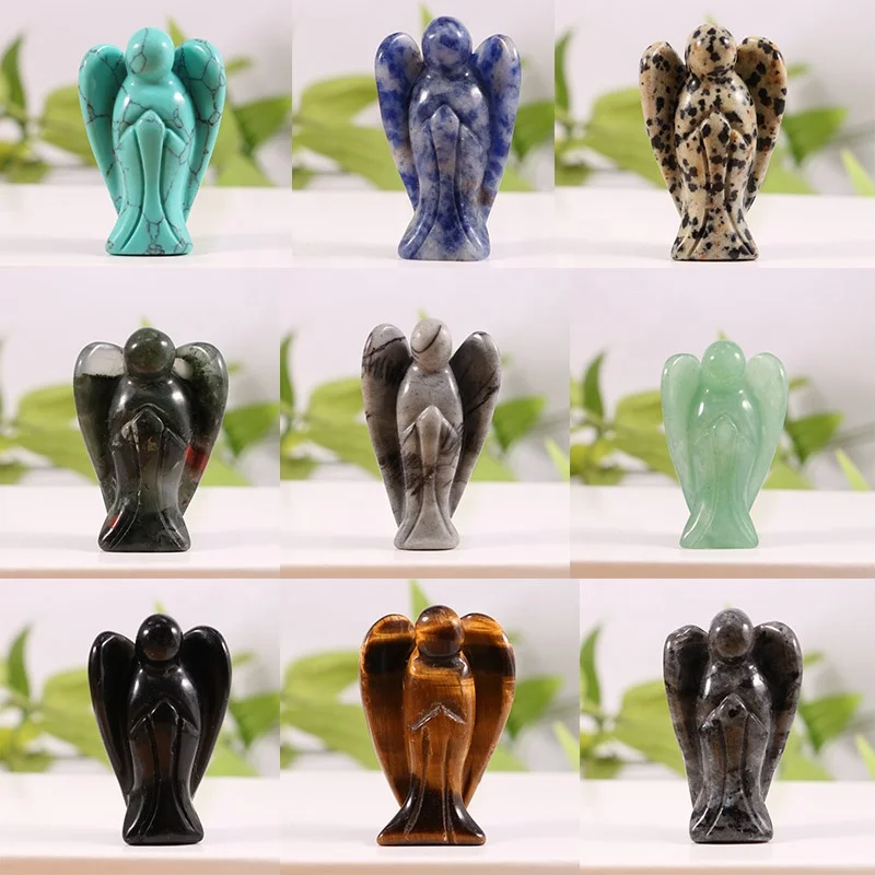 1.5inch Pocket Stone Healing Craft Angel Statue Carved Natural Stone Crystal Guardian Angel Figurine