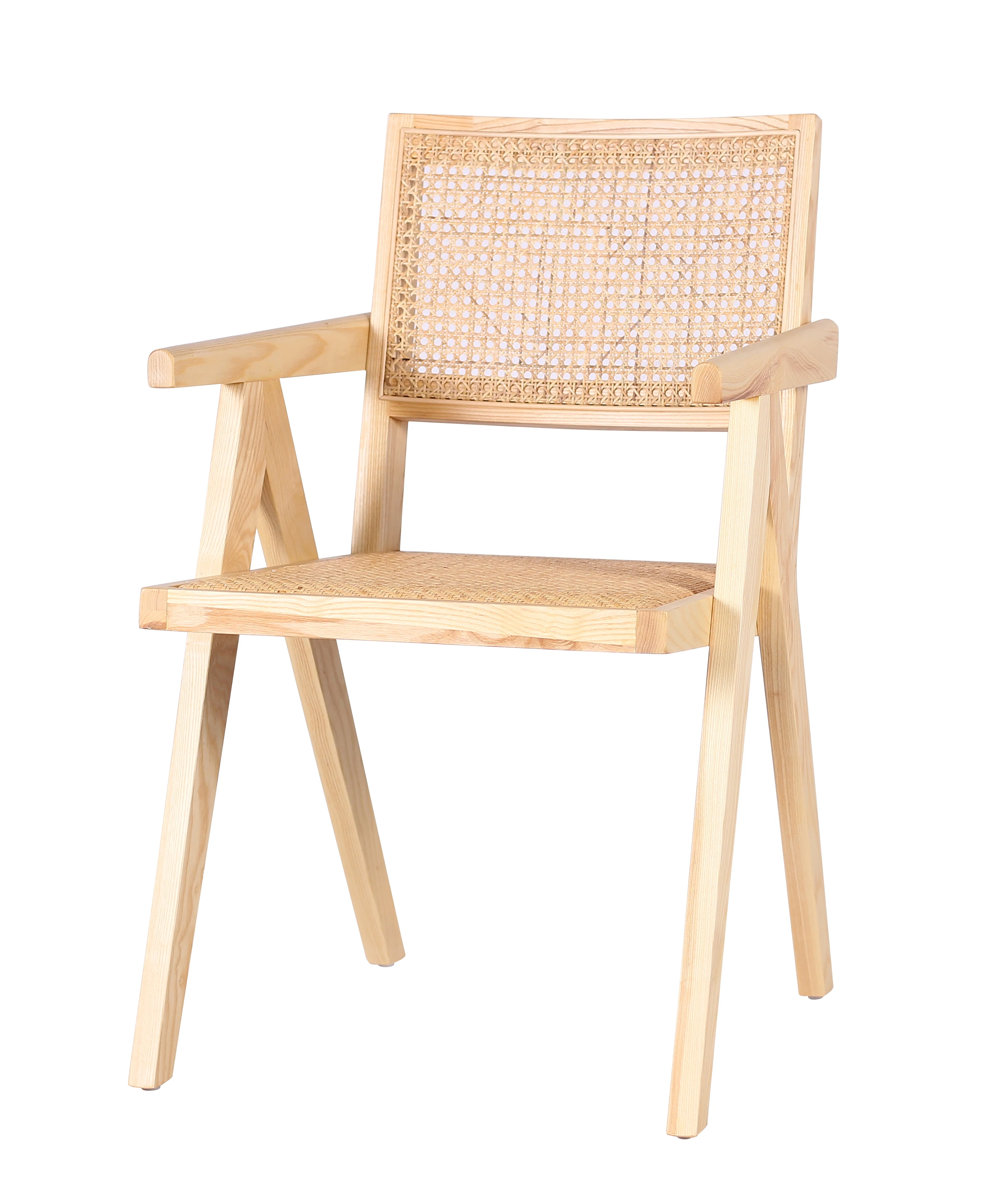 Nordic Living Room Solid Wood Chair  Furniture Antique Cane Rattan Dining Chair Wooden Arm Chairs Rattan