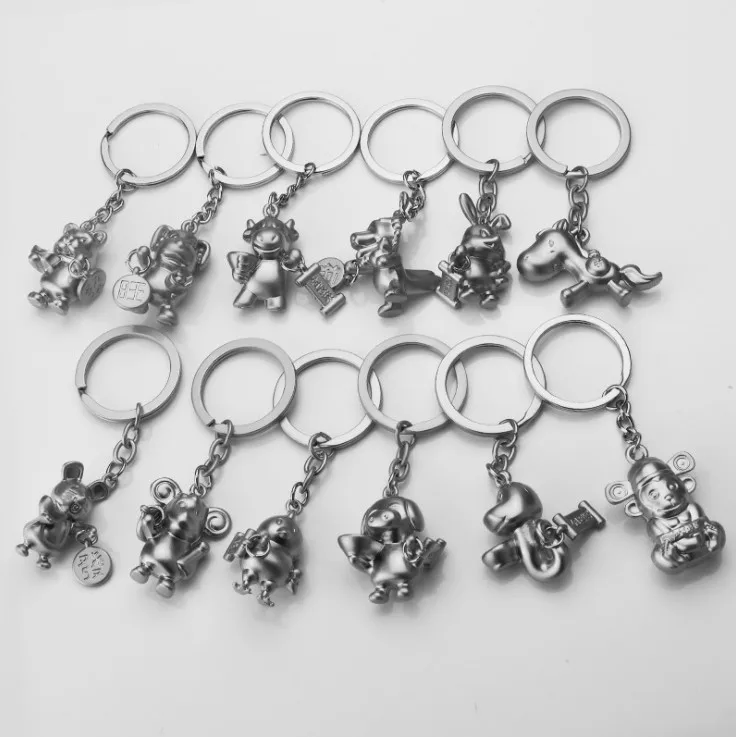 Chinese Metal Silver Custom 12 Constellations Keychain Keyring OX Dog Tiger Key chain Accessories Women Zodiac Keychains