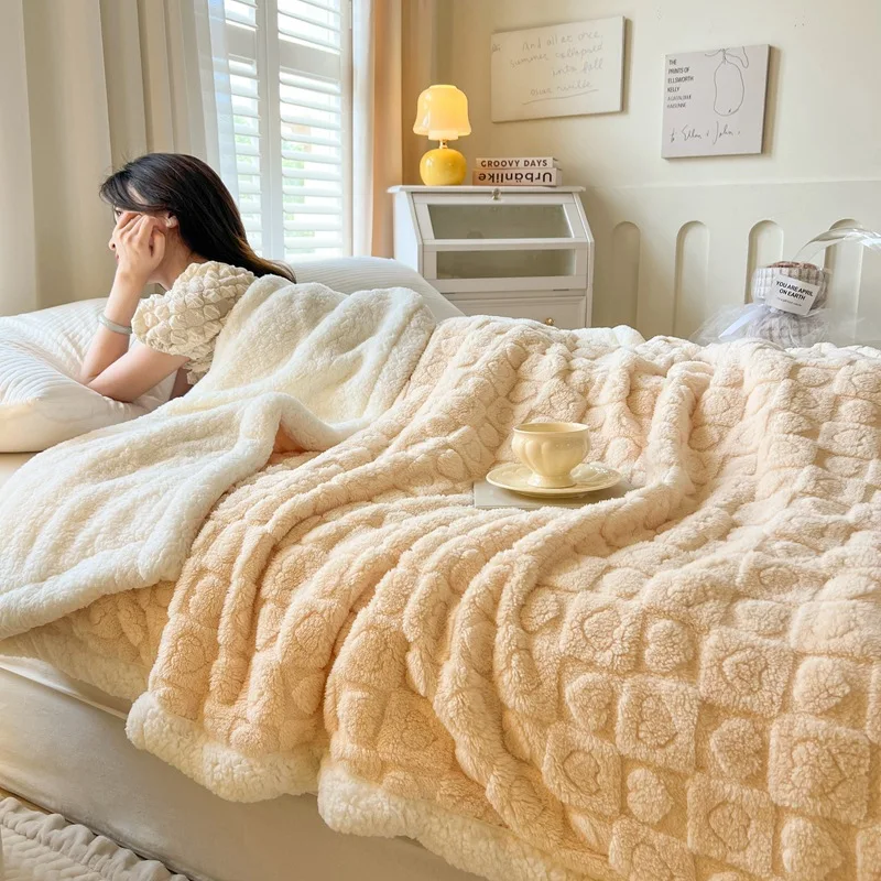 Factory Wholesale Plush Throw Blanket Jacquard Double Layer Super Soft Faux Fur Throw Blanket Winterwool Cashmere Blanket
