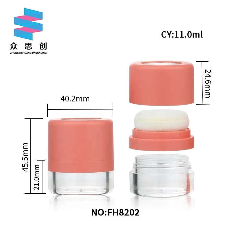 Fashion wholesale empty round cosmetic makeup blush loose dry powder case hair care setting powder container with mirror puff