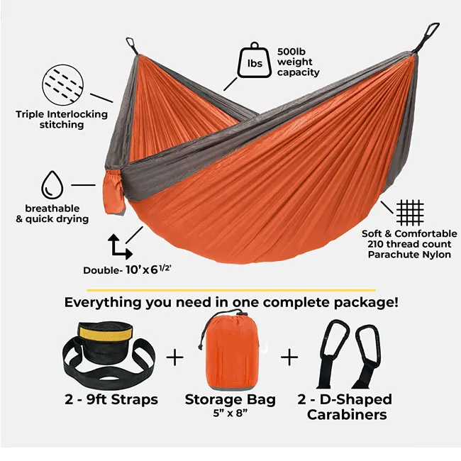 Camping portable hammock parachute camping, lightweight nylon colorful parachute crib hammock