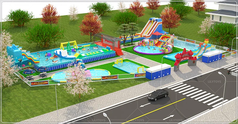 Lilytoys Outdoor Large Land Mobile Inflatable Water Park Inflatable Multi-Sports Water Park for Adults