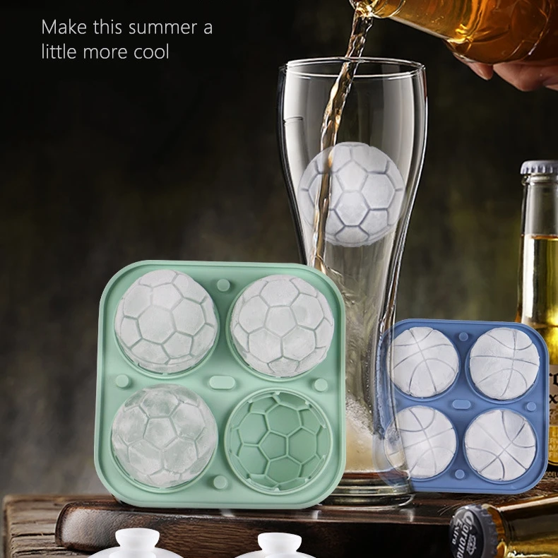Hot selling Whiskey 3D Football Ice Ball 4 Cavity Silicone Ice Lattice Maker Rugby basketball Silicone Ice Mold