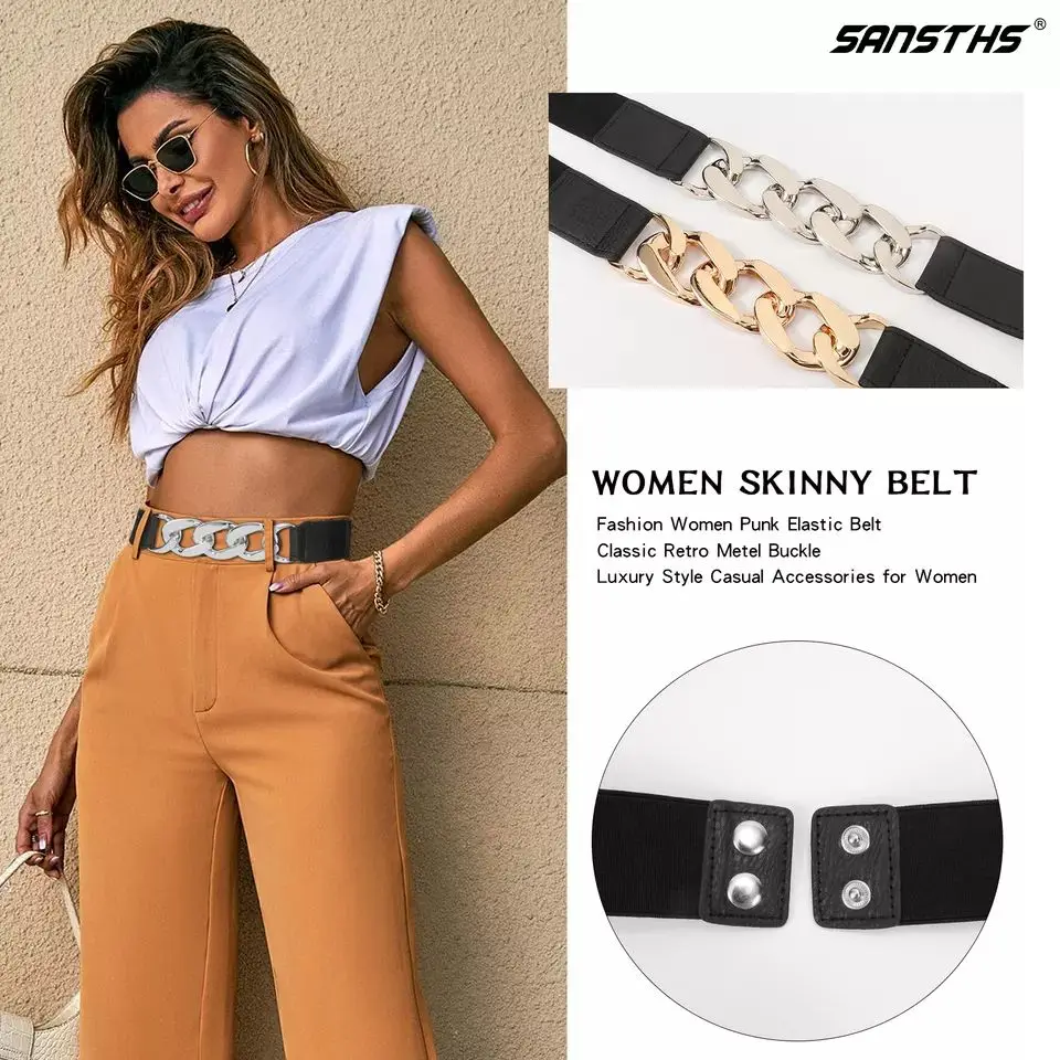 2022 New Fashion Metal Chain Corset Vintage Costume Solid Color Elastic Wide Stretch Belt For Women Ladies