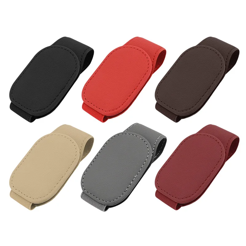 Hot Sale Multicolor Sunglass Holder Magnetic Leather Bill Card Holder and Car Sun Visor Sunglass Holder