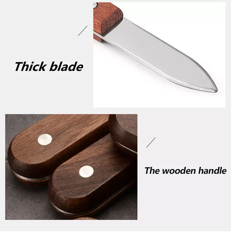 Factory wholesale high quality non slip stainless steel oyster knife with wooden handle shucking knife