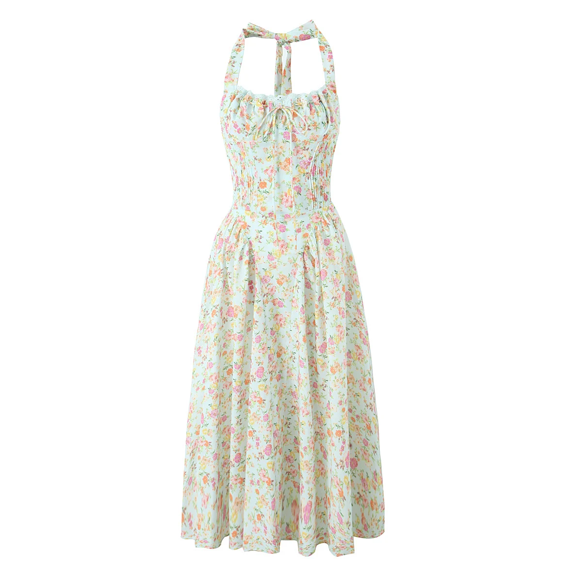 3 colorway back hollow out sleeveless front lace up casual fashion cotton long summer dress for women