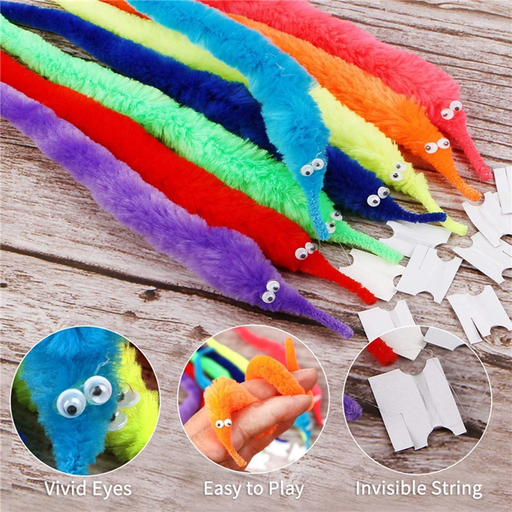 Wholesale amazon direct sales cheap magic worm toys plush fuzzy string wiggle twist worm toys with Russian blister card