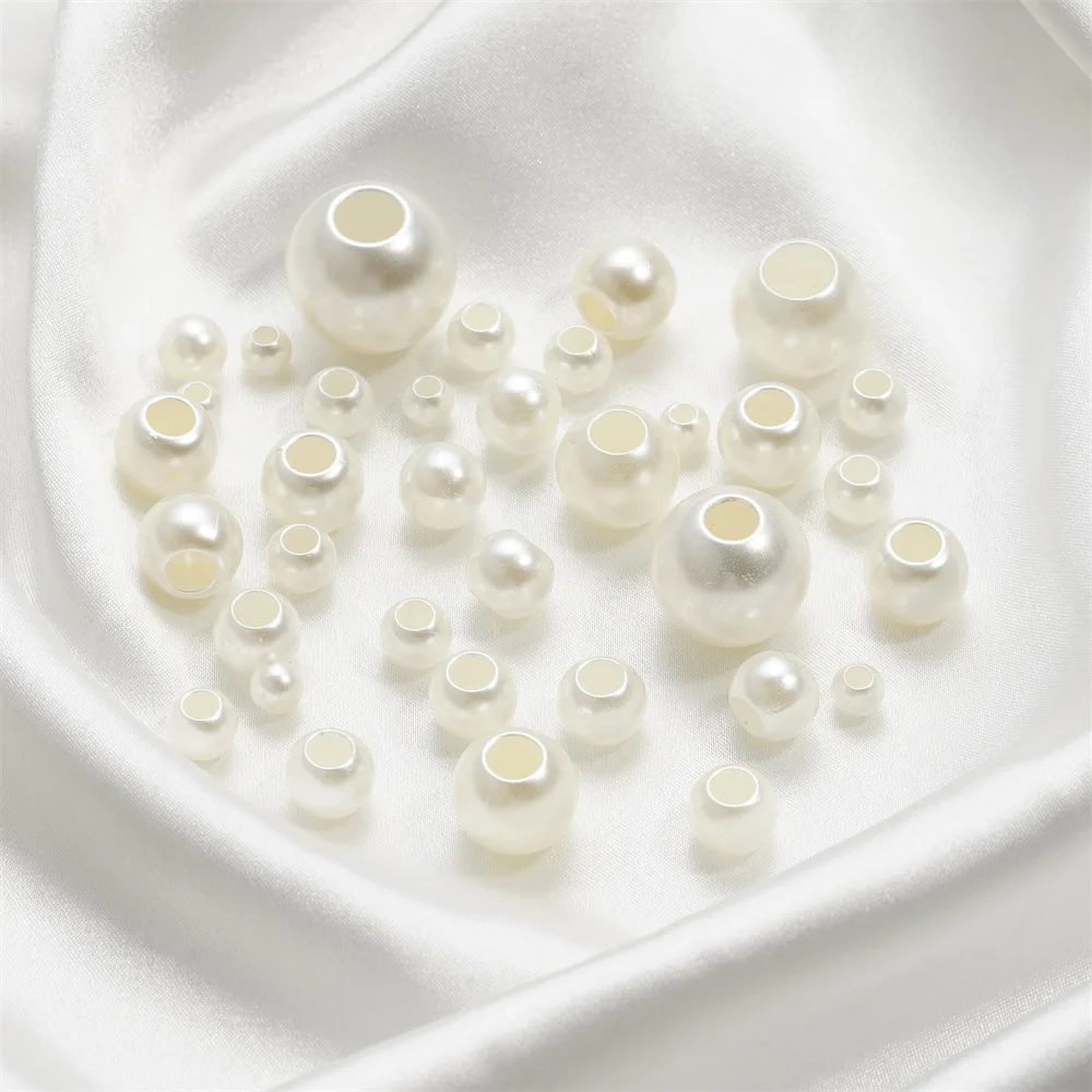JC Good quality abs imitation pearls 6-20mm white round big hole beads abs pearl beads for DIY jewelry