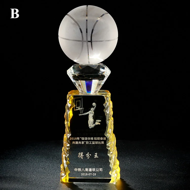 
Wholesale Exquisite Decoration Customs Crystal Business Gifts Player Sports Award Basketball Crystal Trophy 