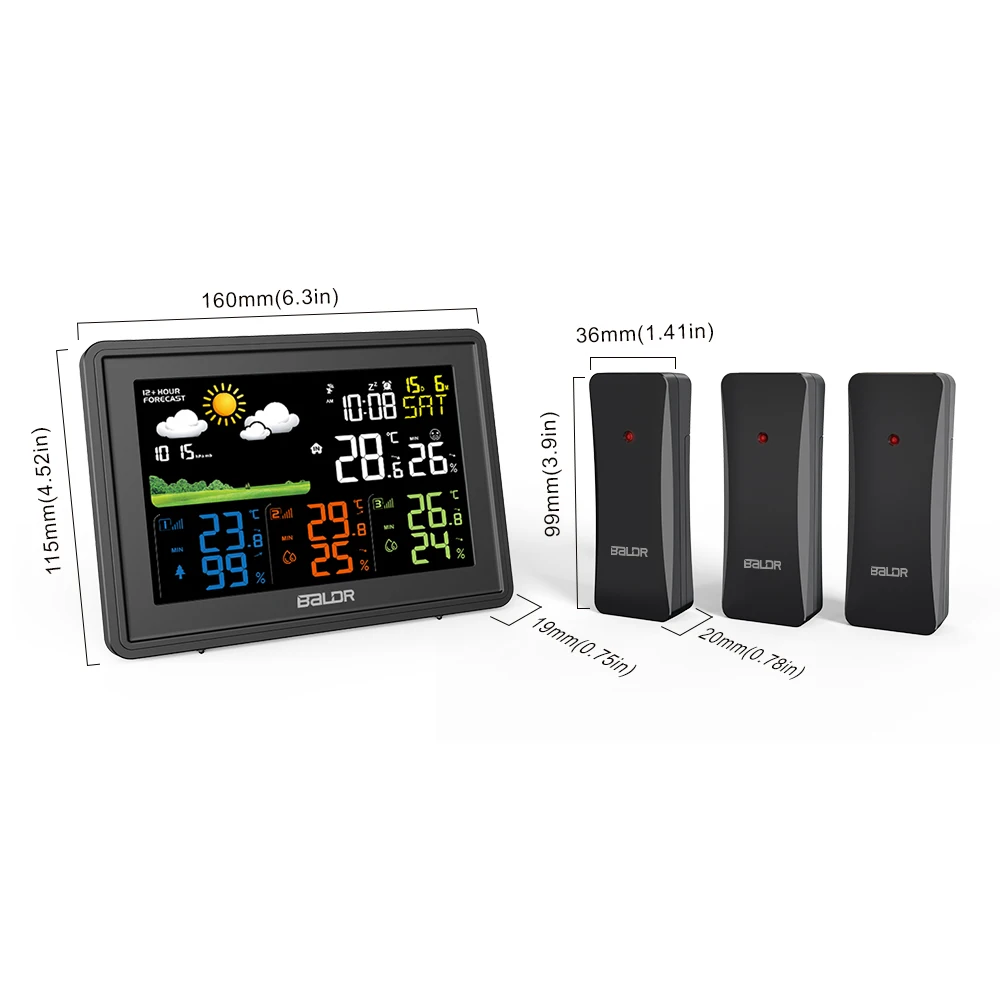 weather station wireless sensors display 3 groups temperature and humidity thermometer hygrometer barometer