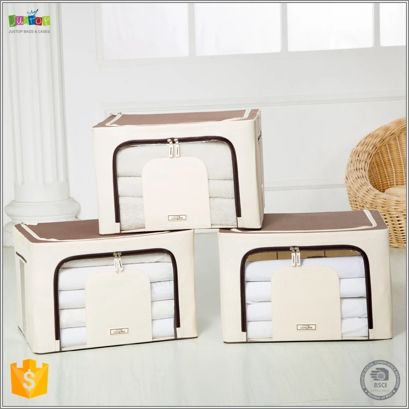 Justop Collapsible Storage Box With Metal Frame, Pure Color Transparent Storage Box