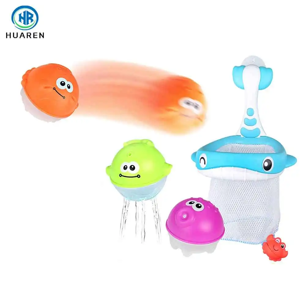 Suction Cup Squirts Swimming Buth Tub Floating Water Ball Game Baby Silicone Bath Toys Basket Set Animals with Hoop