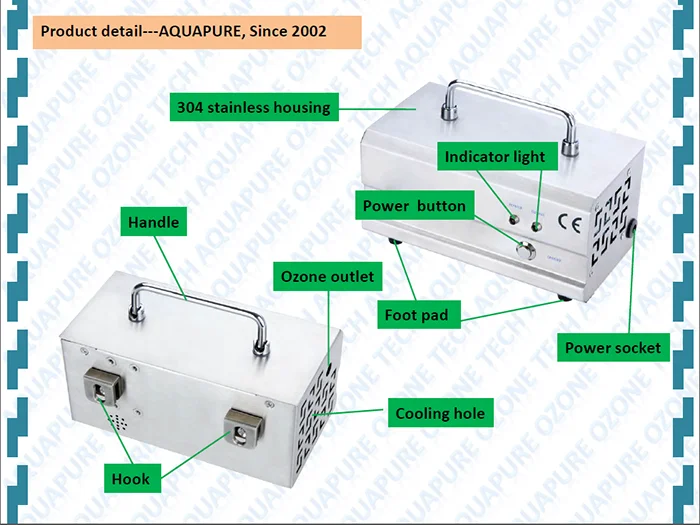 Portable Oxygen Feeding Cold Corona Discharge Medical Grade O3 for ozone oil/water
