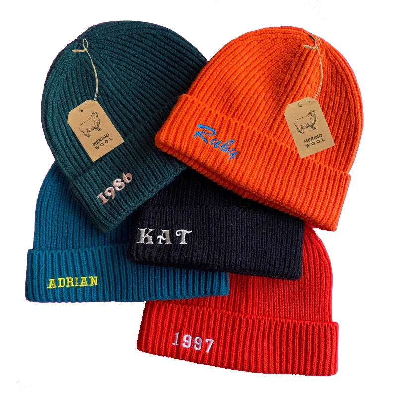 men women warm winter knitted hats new 50% merino wool beanies with custom logo
