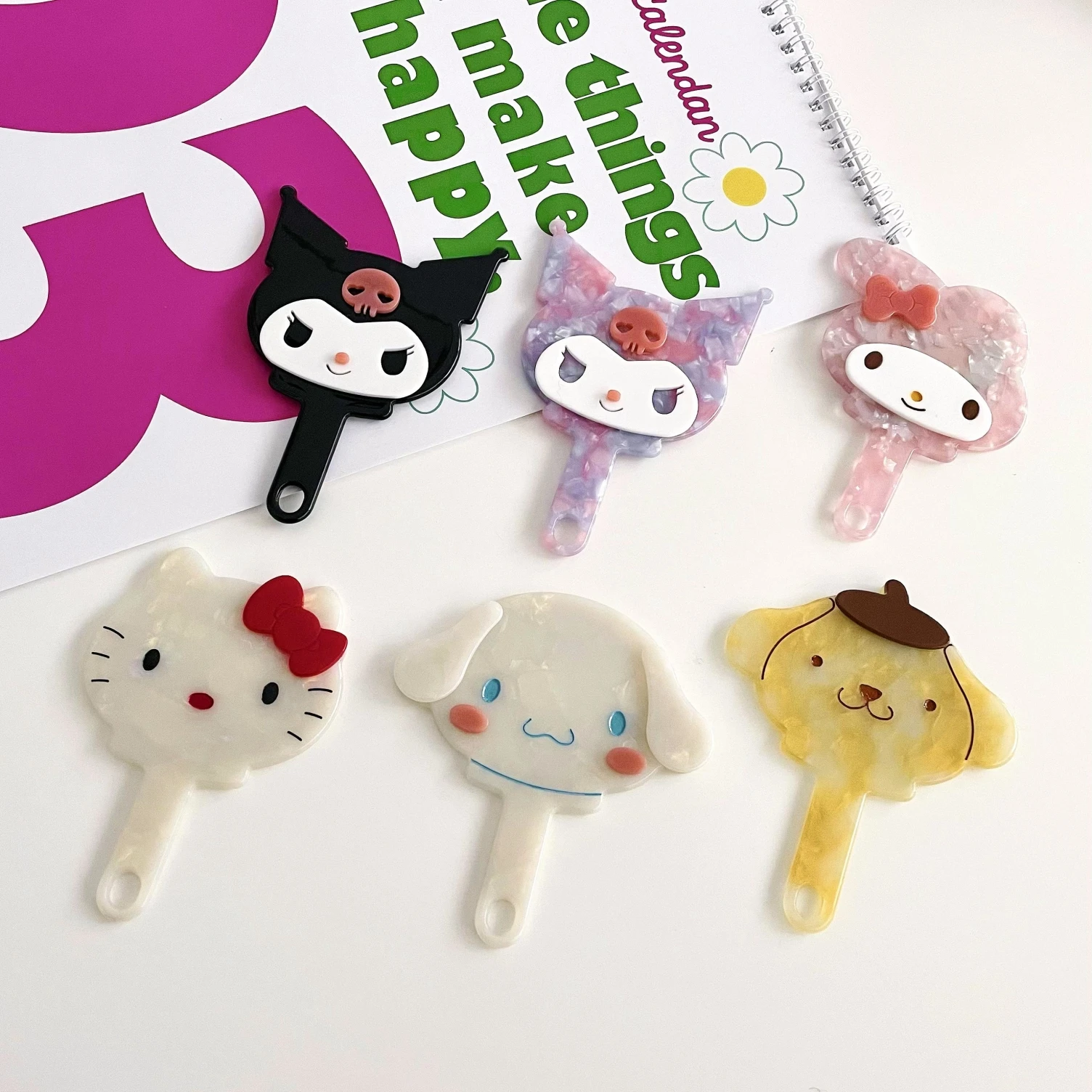 Японское милое мультяшное ацетатное зеркало Hello Kitty Sanrio с индивидуальным рисунком удобное маленькое карманное для макияжа