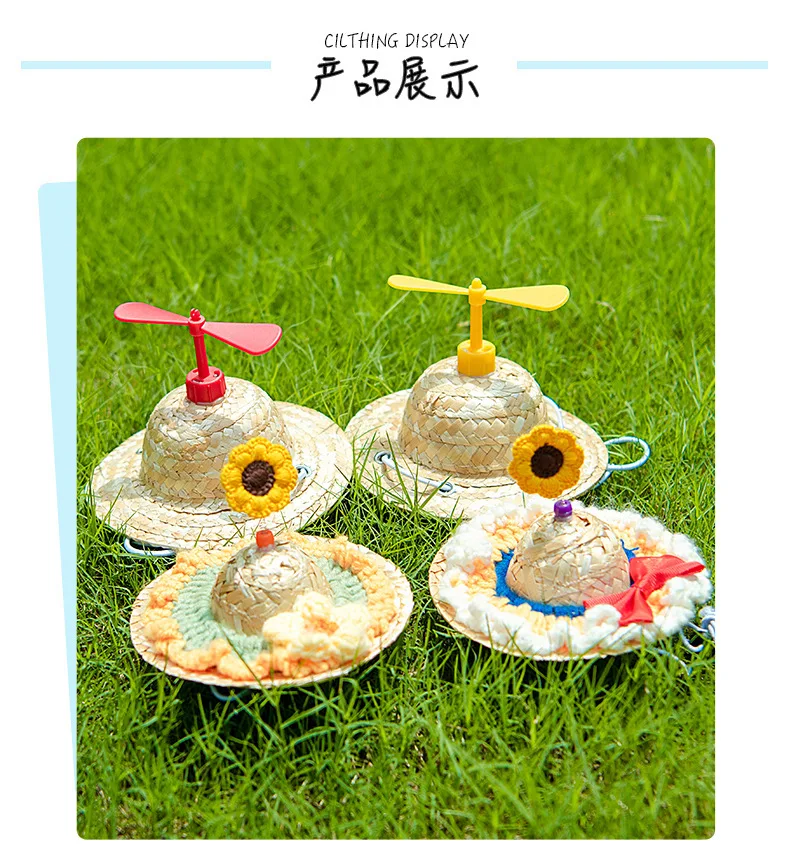 Dog Bucket Hat for Pet Protective Cats Hat Handwoven Straw Cap with Bamboo-Dragonfly for Small Pet Female Costume Accessories