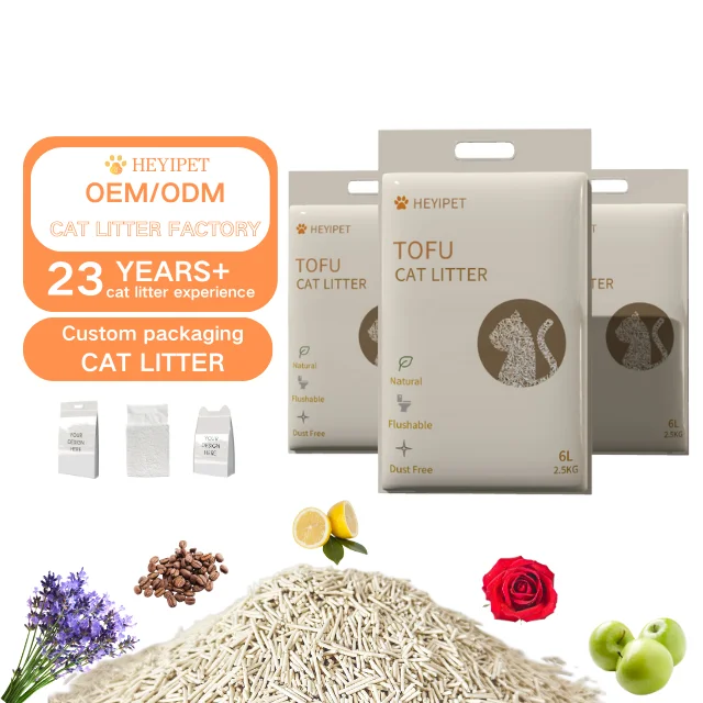OEM Flushable Cat Litter Dust Free 6L Clumping Scented Soya Mixed Pea Husk Tofu Cat Litter Sand