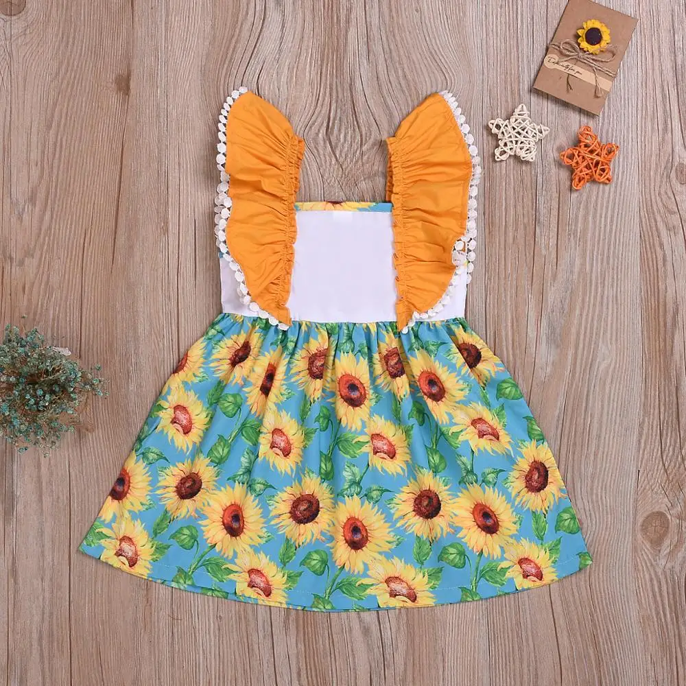 2019 Europe new cute flying sleeve summer flower wedding indian frock designs small baby party kids clothing girl dresses